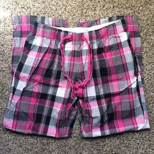 Pink and black pajama pants